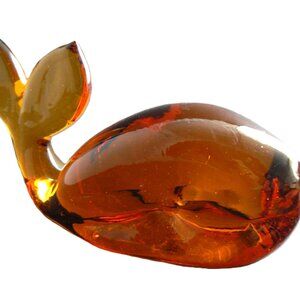 Vintage Amber Art Glass Whale Figurine Paperweight (W1-6)